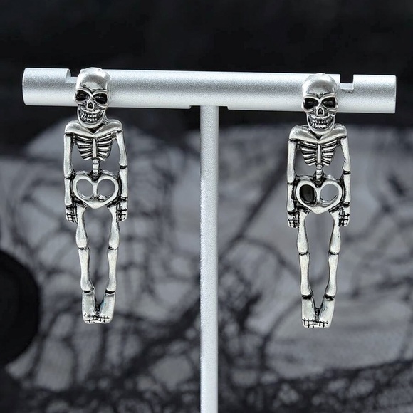 Any 2/$20! Silver Skull Studs w/Skeleton Body Jacket Backs Earrings - Picture 2 of 5